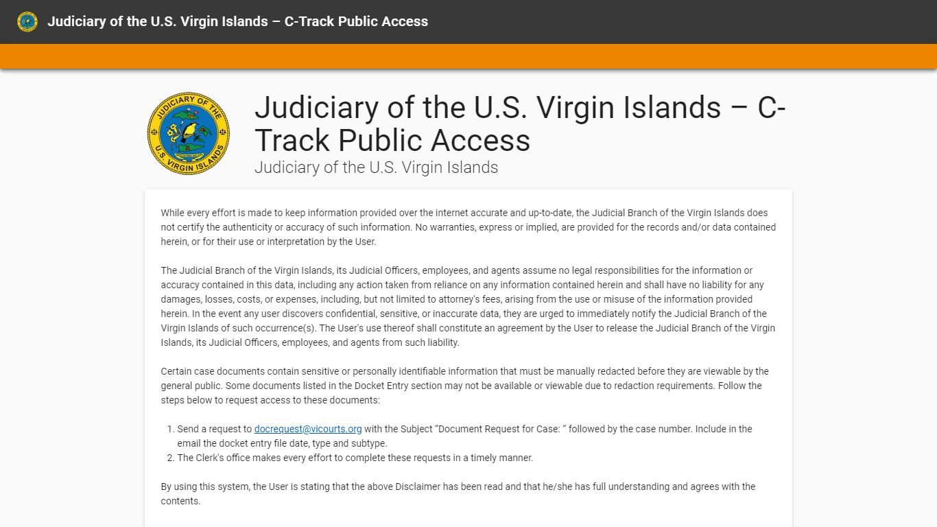 Judiciary of the U.S. Virgin Islands – C-Track Public Access